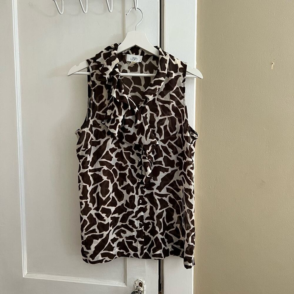 Loft cow print top brown and white sleeveless office spring summer